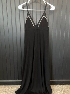 Black Midi Slip Dress with Sheer Trim Detail